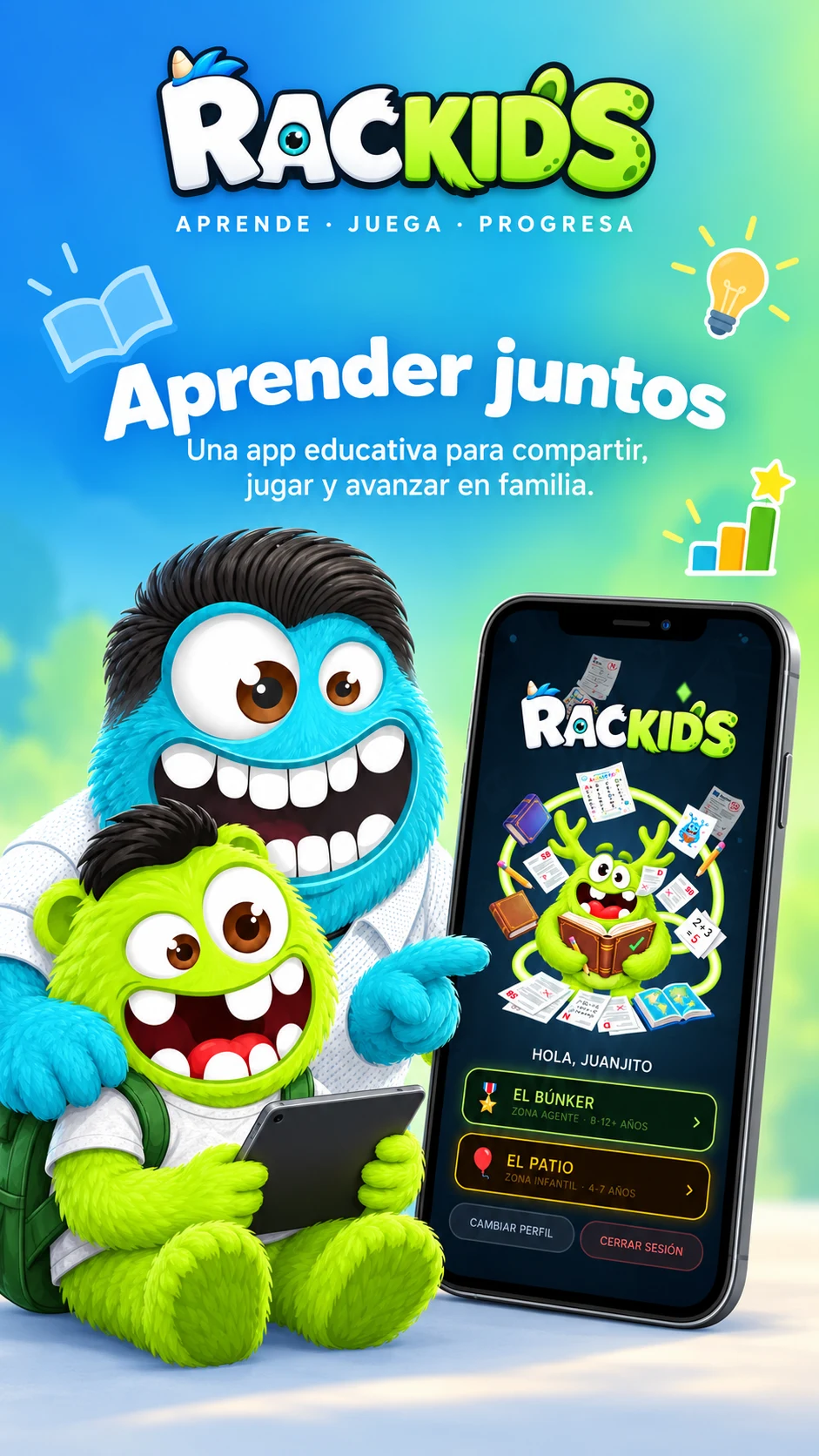 Juanjito y Enzo presentan Rackids: una app educativa para compartir, jugar y avanzar en familia.